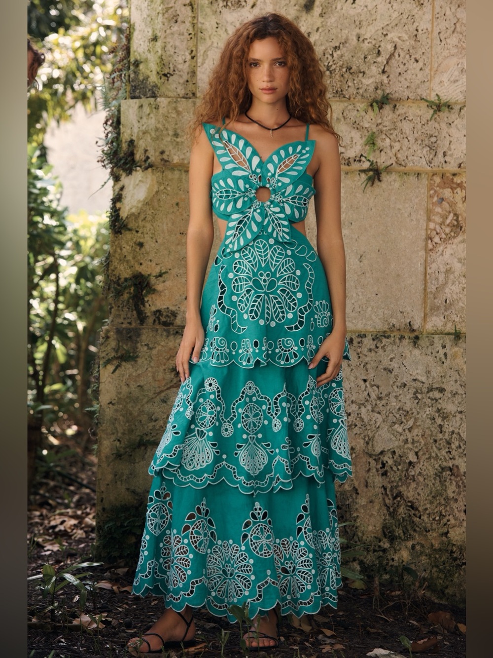 Farm Rio 100% Linen Sculptural Midi Dress